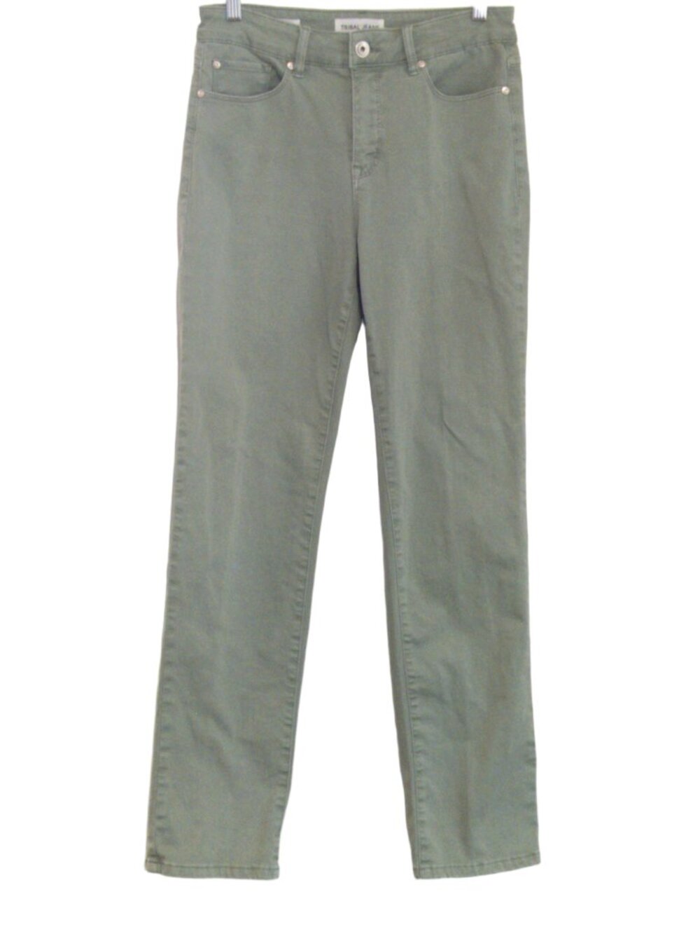 TRIBAL JEANS Audrey Sage Green Denim Size 8 Classic Fit Mid-Rise Straight Leg
